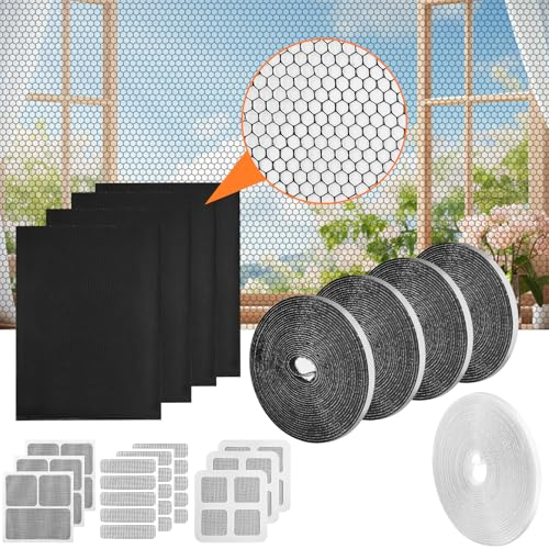 Omsscun 4 piezas Mosquiteras para Ventanas 130 x 150 cm, Reparar Mosquitera con Parche Mosquitera, Mosquitera Enrollable Ventana con Cinta autoadhesiva para Protecci贸n contra Mosquitos y Moscas