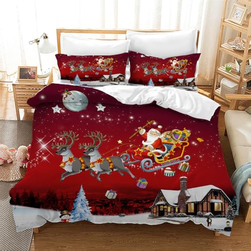 CXYXHW Weihnachten Bettwäsche Set,3 teilig Bettwäsche Set Garnitur Weihnachtsmann Muster,Bettbezug und Kissenbezug mit Reißverschluss (E, 200x200CM)