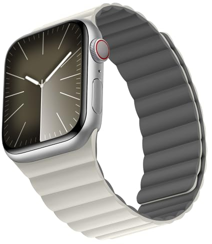 Bisikor Compatible con Apple Watch Correa 49mm 46mm 45mm 44mm 42mm 41mm 40mm 38mm Doble Cara Uso Correa Magnética de Silicona para iWatch Ultra SE Serie 10 9 8 7 6 5 4 3 (38/40/41/42 Beige/Gris)