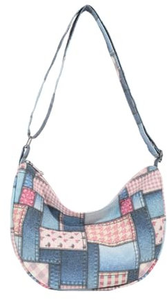Extolove Borsa in denim alla moda per donna Denim Hobo Bag Y2K borse a tracolla borsa, Rosa, Small
