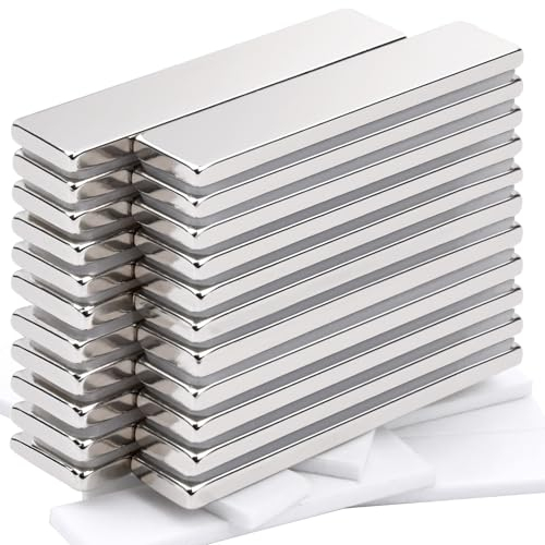 MIN CI Lot de 22 aimants en néodyme plats - 50 x 10 x 3 mm - Rectangulaires - Grands aimants adhésifs - Aimants extra puissants pour tableau magnétique en verre - Aimants pour armoires de cuisine