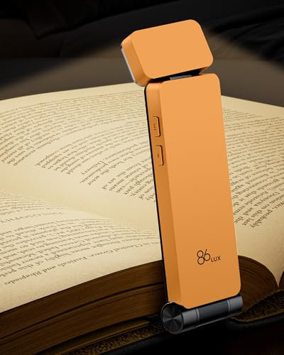 86lux Leselampe,Wiederaufladbare Buchlampe zum Lesen im Bett,Ultraleichte LED Klemmlampe mit 3 Bernsteinfarben und Stufenlosem Dimmen für Nachtlesen für Buchliebhaber, Kinder, Papaya-Orange