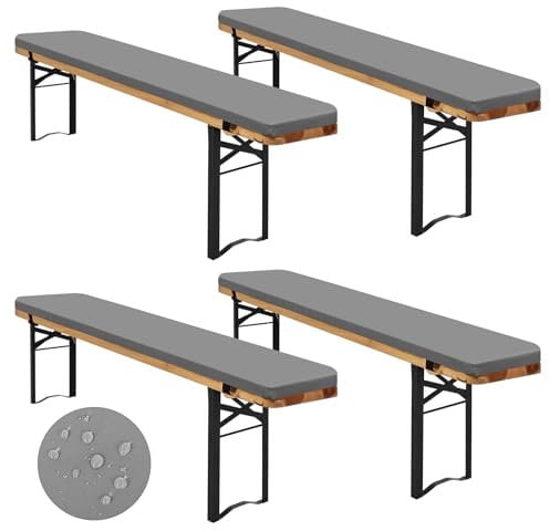 4er-Pack bierzeltgarnitur auflage, Bierbankauflage gepolstert für Bierzeltgarnitur 220x25x2cm bierbank auflagen, XL Waschbare auflagen bierzeltgarnitur für Partyzeltgarnitur(Hellgrau, wasserdicht)