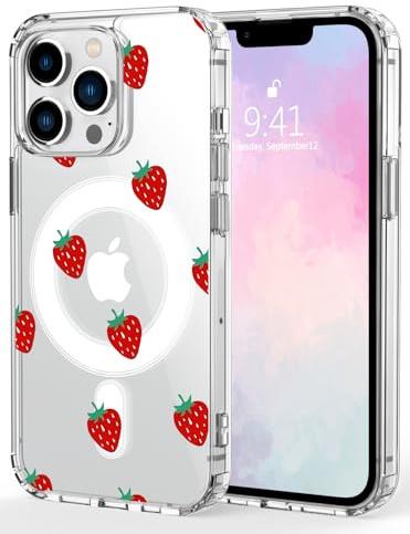 MAYCARI Coque Magnétique pour iPhone 11, Compatible avec MagSafe, Résistant au Jaunissement, étui Magnétique avec Motif Mignon D'Fraise pour Filles et Femmes pour iPhone 11