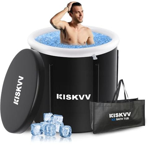 KISKVV Eisbad Tonne für Athleten mit Abdeckung, Ø85 x75cm 378L Eisbad Badewanne Tragbare für Kryotherapie, Faltbare Aufblasbare Mobile Badewanne Eisfass Outdoor Indoor