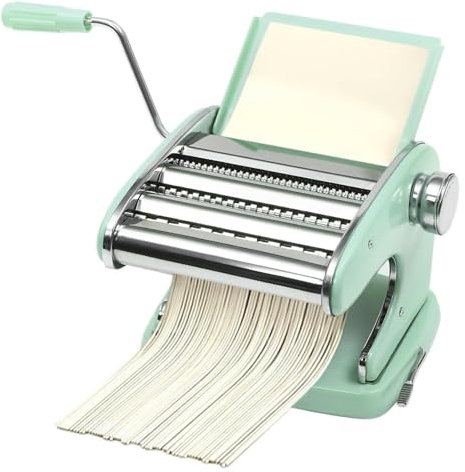 ANGDI Pasta Maker, 6 Gears Hand Crank Pasta Maker, Stainless Steel Pasta Maker Machine, Sucker Type Pressing Noodle Machine with Non-Slip Base, for Spaghetti Fettucine Dumpling Wrappers(Green)