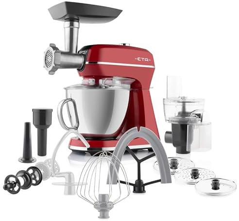 ETA Küchenmaschine Gratus Storio II I Vollmetall I 12 Geschwindigkeiten I 5 l Edelstahl Schüssel I 1200 W I Planetenrührsystem I PAUSE-Taste I Geschwindigkeitsregelung I reiches Zubehör I Rot