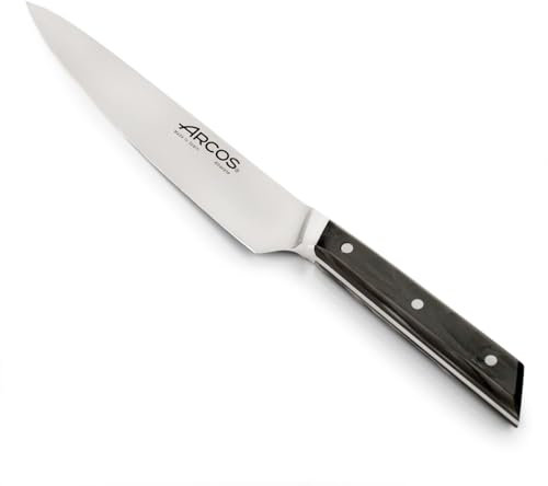 Arcos Serie Eclipse - Cuchillo Cocinero - Hoja de Acero Inoxidable Forjado con Filo Seda Plus de 150 mm - Pulido Brillo Especial - Mango Acrílico - Color Negro