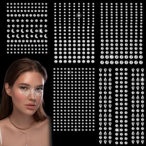 ZEPIQOR 850 Piezas Cara Maquillaje Purpurina, Rhinestone Purpurina Cara Pegatinas Ojos Cuerpo Uñas, Purpurina Maquillaje Pegatinas Autoadhesivas Gemas de Cristal Pequeñas Purpurinas