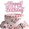 SYKYCTCY 1 Pack Bow Happy Birthday Cake Topper Glitter Coquette Cake Pick Decorations for Girls Women Birthday Theme Baby Shower Party Supplies Pink