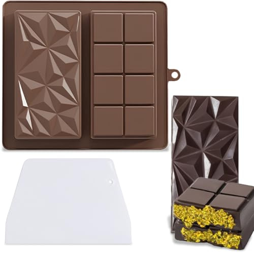 Moule Tablette Chocolat, Moule pour barres chocolatées profondes avec spatule, Moule Silicone Tablette de Chocolat Profond Antiadhésifs, Ã Chocolat Super Profonds