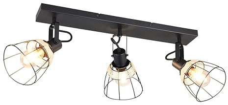 Reality Leuchten Spotleuchte Jerome R86233032, Metall Schwarz matt, Schirm Rattangeflecht naturbelassen, exkl. 3x E27