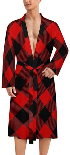 WAFICAC Rot Schwarz Plaid Lounge Weiche Strick Spa Roben Für Männer Frauen Reise Pyjamas Schwimmen Bademäntel