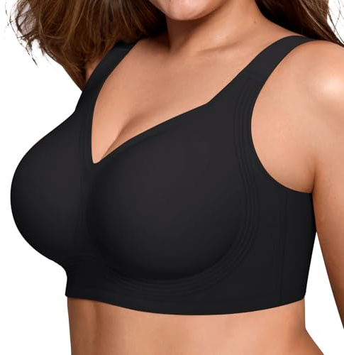 LetsJoli Jelly Bras for Women Supportive Wireless Push Up Bra Full Coverage No Underwire Seamless Plus Size for Older Women（Black,L