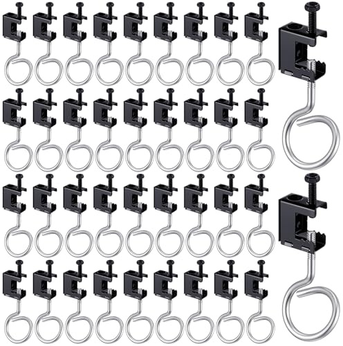 Tandefio 50 Set 1/4-20 Spring Steel Beam Clamps Metal Beam Hangers Bolt on Clamp with Metal Machine Threaded Bridle Rings for Pipe Cable Woodworking Tool (1 1/4 Inch Bridle Rings)