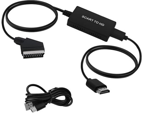 Quwem Convertitore da scart a HDMI con cavo, interruttore Full HD 720p/1080p, adattatore scart video audio maschio, convertitore di uscita HDMI per TV, monitor, proiettore, STB, VHS, lettore DVD, Xbox
