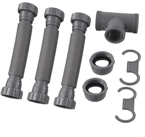Kit de drenaje ajustable para fregadero doble, trampa flexible P de 1-1/2 y 1-1/4 pulgadas, tubos extensibles de 8-32 pulgadas con sellos de silicona para cocina y baño