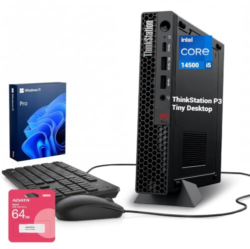 Lenovo ThinkStation P3 Tiny Workstation, Intel 20-Core i7-14700, 32GB DDR5, 1TB SSD, HDMI, DP, Wi-Fi 6, Windows 11 Pro, Bundle w/Adata UC310 64GB USB Flash Drive, PC for Business and Professionals