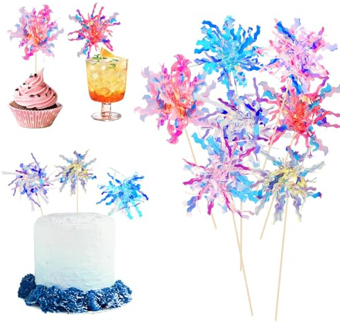 Lot de 30 décorations de cupcakes multicolores en forme de feu d'artifice - Décorations de gâteaux scintillantes pour mariage, fête prénatale, fête d'anniversaire