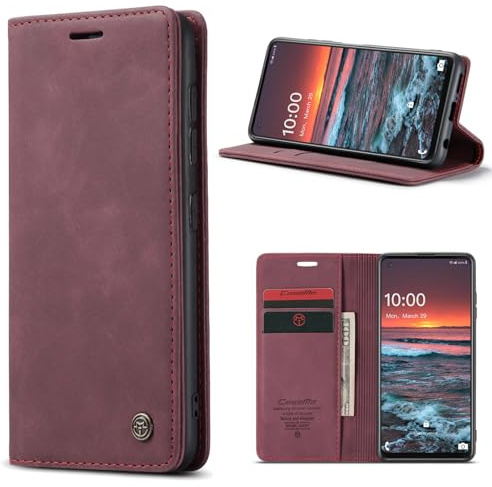 Phernykas Handyhülle für Samsung Galaxy A21S Hülle Leder,Magnetische Klapphülle mit kartenfach und Standfunktion Smartphone Schutzhülle Lederhülle Samsung Galaxy A21S Flip Book Case (Weinrot)
