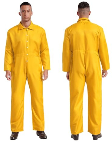 XUMKFJRE Boiler Suit Mens Womens Overalls Jumpsuit Lapel Long Sleeve Bodysuit Mechanic Work Coveralls Workshop Uniforms Flight Suit For Mechanics(Yellow,L)