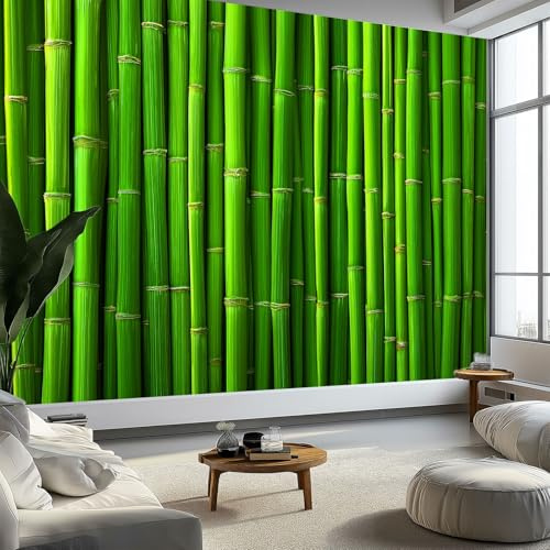 Art Photo Wallpaper Vertical Green Bamboo Background 250 x 175 cm 3D Wall Mural, Green Non-Woven Living Room Bedroom Poster Modern Sofa TV Background Kids Room Wallpaper Decor