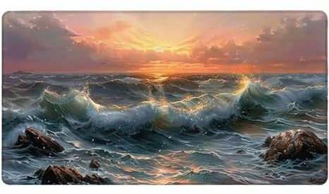 Gaming Mauspad XXL 1200 x 600 mm Meer Sonnenaufgang Groß Mousepad mit Genähten Kanten rutschfest Leise Langlebig Tischunterlage Large Size Verbessert Präzision und Geschwindigkei für Gaming C-229