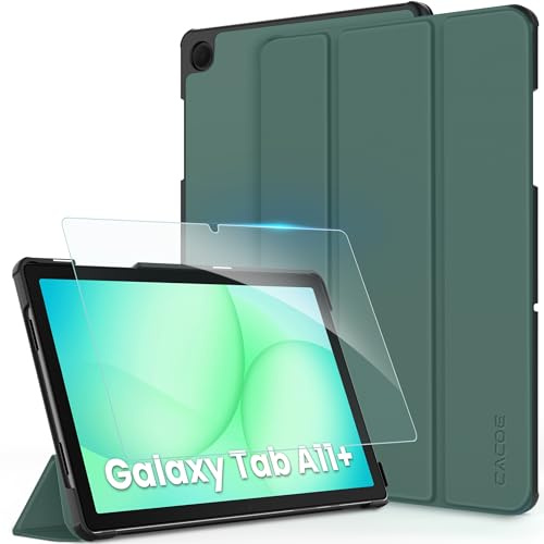 CACOE Case for Samsung Galaxy A11+ Plus +Screen Protector, Dark Green | 11 inch 2025(SM-X236B/SM-X230), Full Protective Cover, Support Auto Wake/Sleep