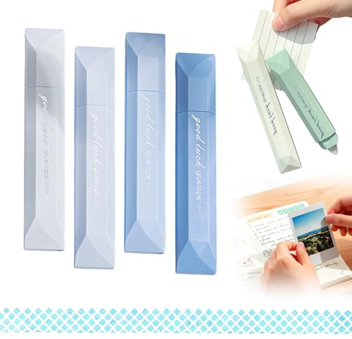 4 Stück Fotokleber Doppelseitiges Klebeband, 2026 Neu Scrapbook Zubehör Klebestift für Fotoalbum Zum Selbstgestalten Journaling, Basteln Scrapbook, Fotoalbum, Klebemaus Kit, 6mm x 5m (Blau)
