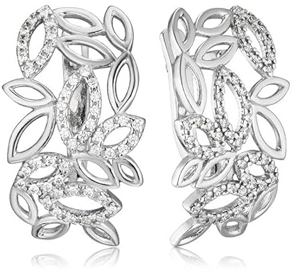 925 Sterling Silber Creolen mit Zirkonia, Blätter Design Ohrringe, Elegant Durchzieher Damen Schmuck