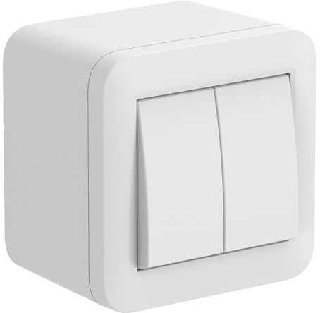 Electraline 60475 contenitore da superficie con doppio deviatore/interruttore FIXA,10A, bianco, IP40, compatibile per installazione con tubo rigido e canalina