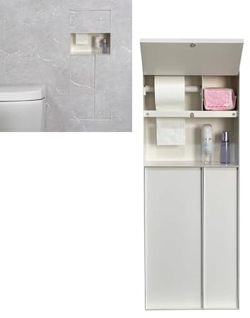 Unterputz Toilettenpapierhalter mit Abfalleimer und WC Bürste aus Edelstahl 304, für WC und Dusche(White,79x35x13cm/31x13x5in)