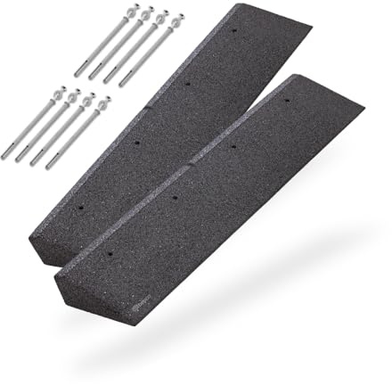 bepco Bordsteinrampe 2er Set (2 Stück) - 100 cm, Verschiedene Höhen, aus Gummi (schwarz), Auffahrrampe mit eingelagerten Unterlegscheiben (100 x 25 x 8 cm, mit Befestigungssert (4 STK. Nageldübel))