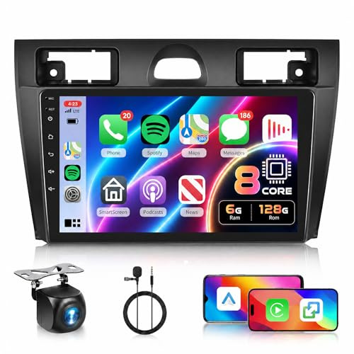 Hodozzy 8 Core 6G+128G Autoradio per Ford Fiesta 2006-2011 Android Autoradio Bluetooth GPS, 9 Pollici Touchscreen Radio con CarPlay Wireless Android Auto, WiFi DSP, FM RDS Telecamera