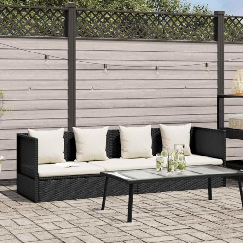 Augerqir Sofá cama de jardín de polirratán negro con cojín y 4 cojines, 200 x 60 x 58 cm, resistente a la intemperie, 7 posiciones, para terraza, piscina, balcón, exterior, relajación, etc