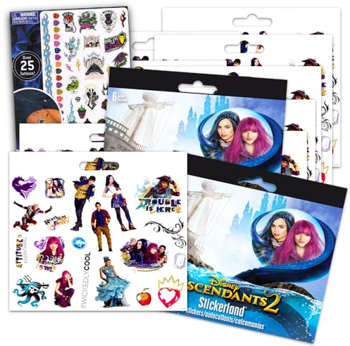 Disney Descendants Stickers Party Pack Bundle - Über 240 Nachkommen Aufkleber mit Bonus-Tattoos (12 Stickerbögen, Nachkommen Partyzubehör)
