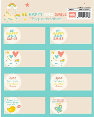 Étiquettes adhésives Be Happy - Autocollants livre nom/pack d'étiquettes scolaires - Retour à l'école fournitures scolaires