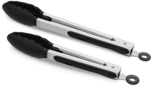 WIN HOUSE 2 x Küchenzange Set aus Edelstahl, Mehrzweckzange Grillzange Servierzange mit Verschluss + hitzebeständigen Silikon-Spitzen für beschichtete Töpfe und Pfannen, 9 Zoll + 12 Zoll