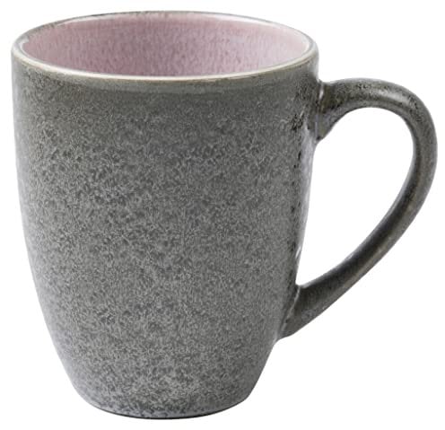 BITZ Kaffeetasse/Kaffeebecher, Tasse aus robustem Steinzeug, 30 cl, grau außen/hellrot innen