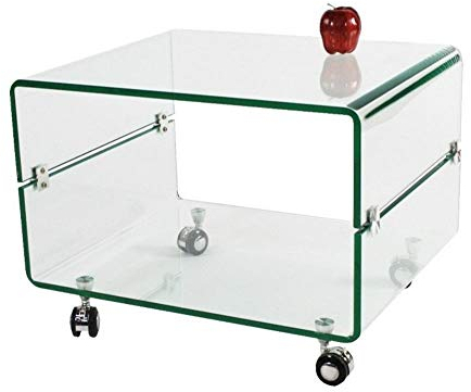- Mesas Auxiliares de Cristal - Mesa Melbourne con Ruedas (60x40x44)