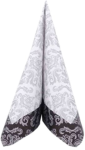APARTina 100 Servietten Ornament 33x33 cm Papier - Barock silber schwarz, perfekt für verschiedene Anlässe, Tissue Serviette hochwertig