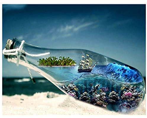 (50 x 40 cm)DIY Square Diamond Painting Kit de Peinture Diamant Carré 5D pour Adulte Bouteille à la Dérive Peinture par Numéro Broderie au Point de Croix Toile Strass Complet Enfants Décoration Murale