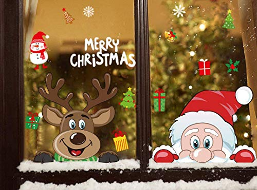 WandSticker4U®- Wiederverwendbar Fensterbilder Weihnachten Kinder WEIHNACHTSMANN & RENTIER selbstklebend I Weihnachtsdeko Fenster Aufkleber Fenstersticker Winter Deko Kinder-zimmer