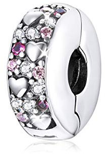 Charm a forma di cuore, in argento, con clip d'amore, con chiusura a forma di cuore, compatibile con braccialetti Pandora, Tutti
