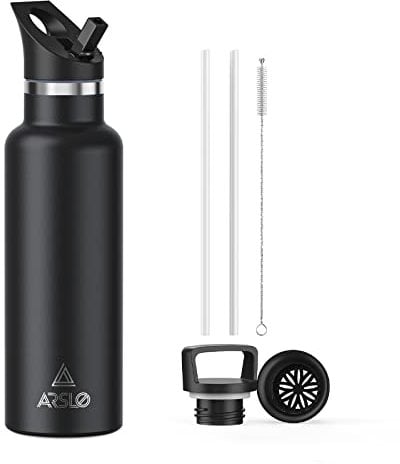 Arslo Stainless Steel Double Wall Water Bottles 20 Ounce, Vacuum Insulated Bottle With Straw Lid, Insulated Water Bottle Keeps Water Cold for 24 Hours, Hot for 12 Hours, Hiking, Sports