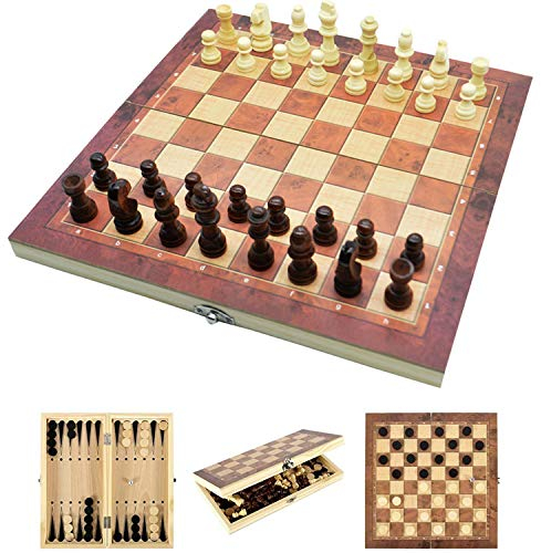 Jsdoin 3 in 1 Chess Set - 15.3x15.3, Wooden Travel Folding/Portable Chess Kit Cardboard Games for Kids, Adults, Boys, Girls, Family(39cm×39cm)