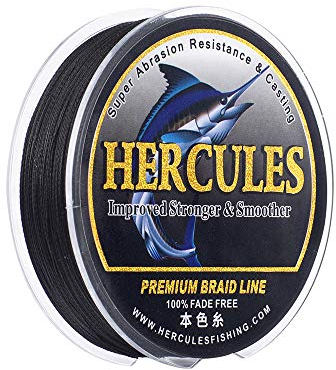 HERCULES Farbechte Geflochtene Angelschnur, 100m PE Geflochtene Schnüre, 4 Stränge Multifile Angelschnur, 15lb Test für Salzwasser und Süßwasser, Schwarz, 15lb, 100m