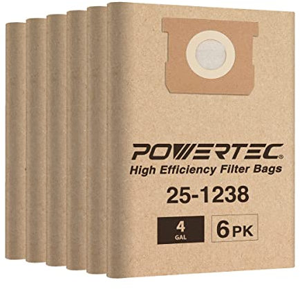 POWERTEC 75051-P2 Lot de 6 sacs filtrants pour aspirateur Stanley 25-1238, Porter Cable 4 gallons
