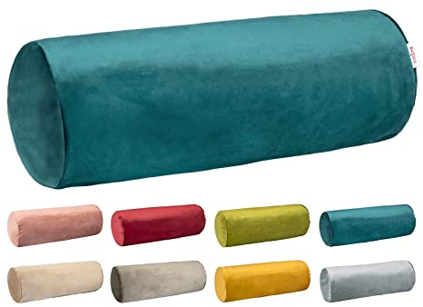 beties Samt&Sonders Serie, XL-Nackenrollenbezug ca. 25x70 cm in Petrol mit dekorativer Jeansnaht, aus deutschem Unternehmen in hochwertiger Qualität