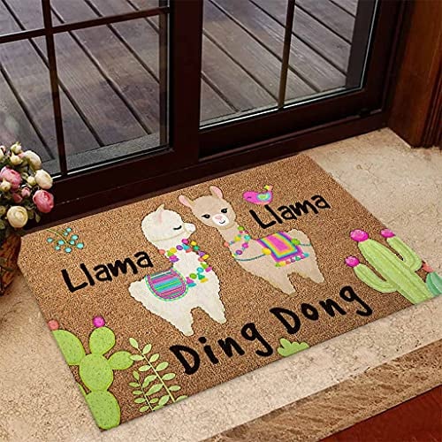TIANTURNM Fussmatte Aussen Haustür Fußabtreter Lama Ding Dong Willkommensmatte Home Decor Lustige Fußmatte Geschenk für Lama-Liebhaber Geschenk für Freund Geburtstagsgeschenk 20x32